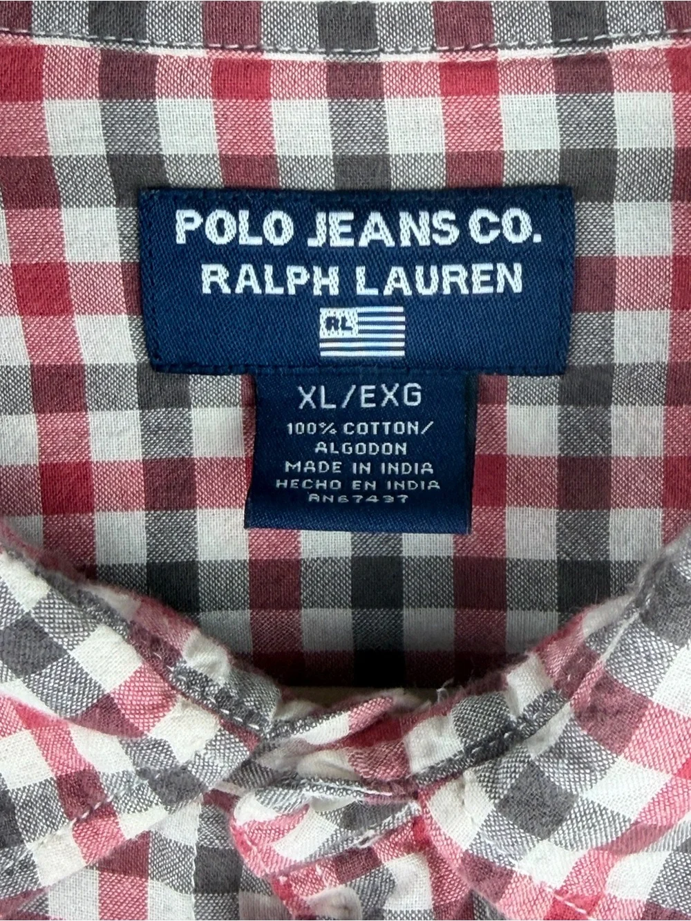 Polo by Ralph Lauren | Red, White & Grey Check Short-Sleeve Button-Down | XL